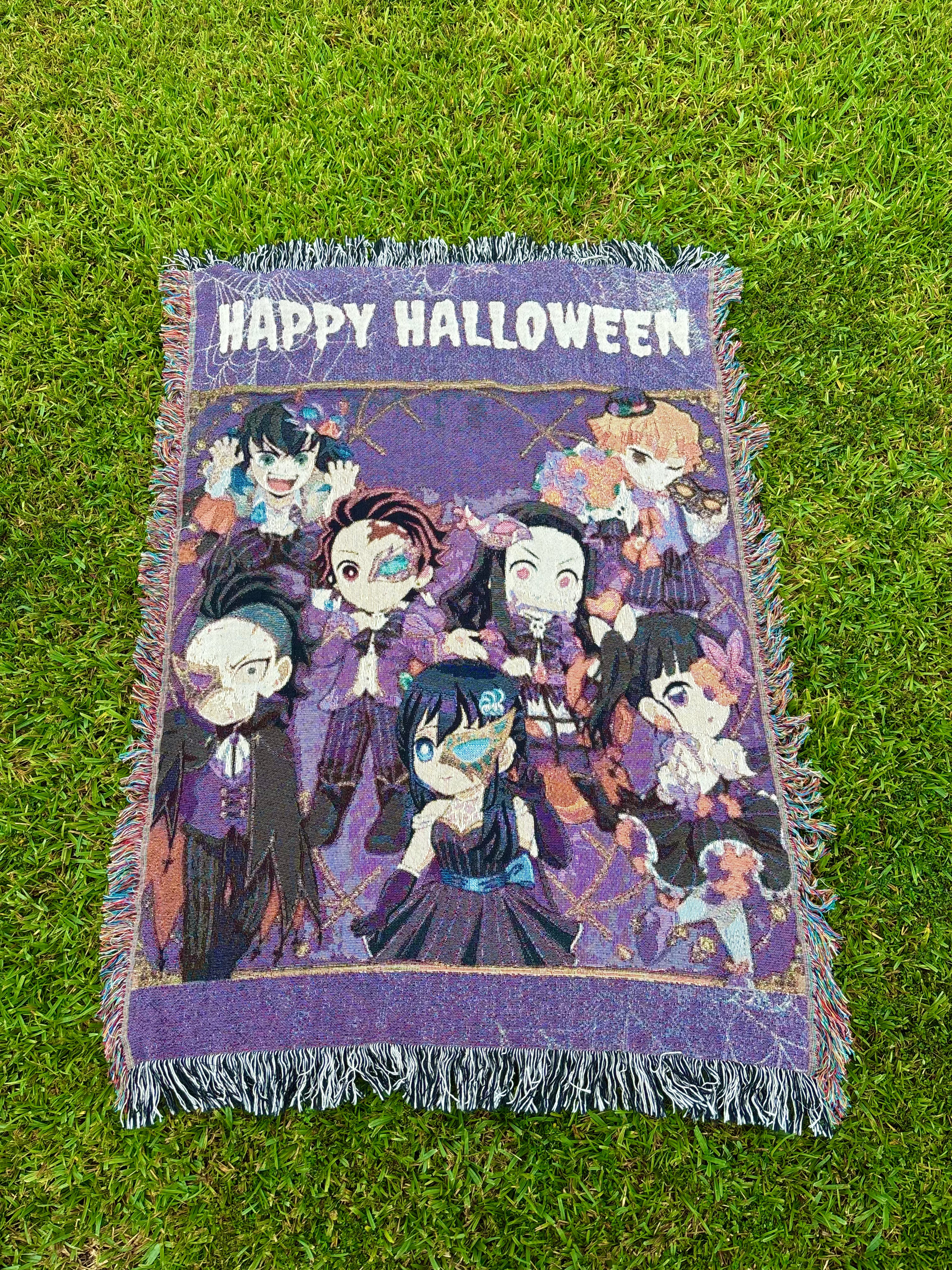 Holiday Anime Woven Blanket – Cozy Cotton Throw with Fringe