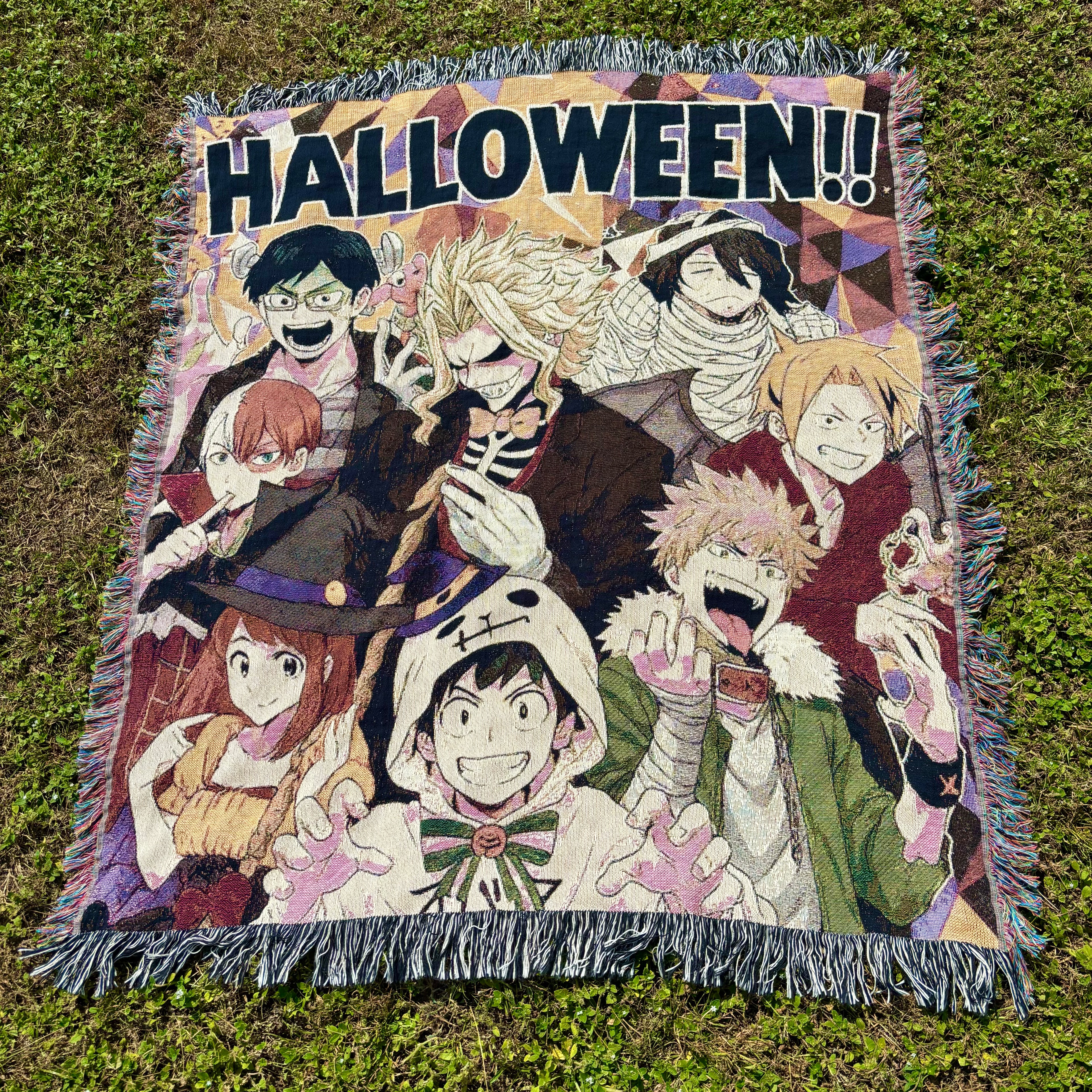 Holiday Anime Woven Blanket – Cozy Cotton Throw with Fringe