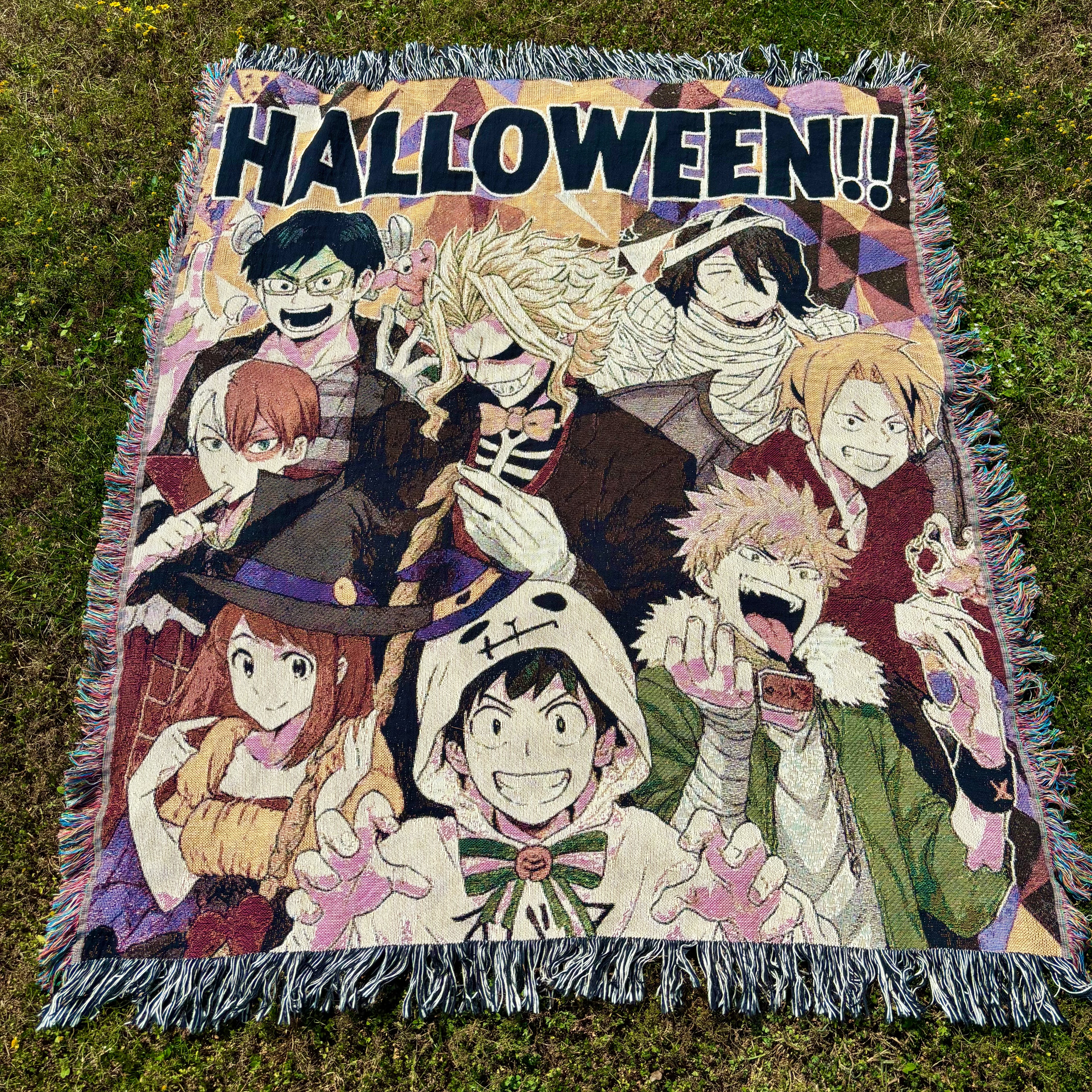 Holiday Anime Woven Blanket – Cozy Cotton Throw with Fringe