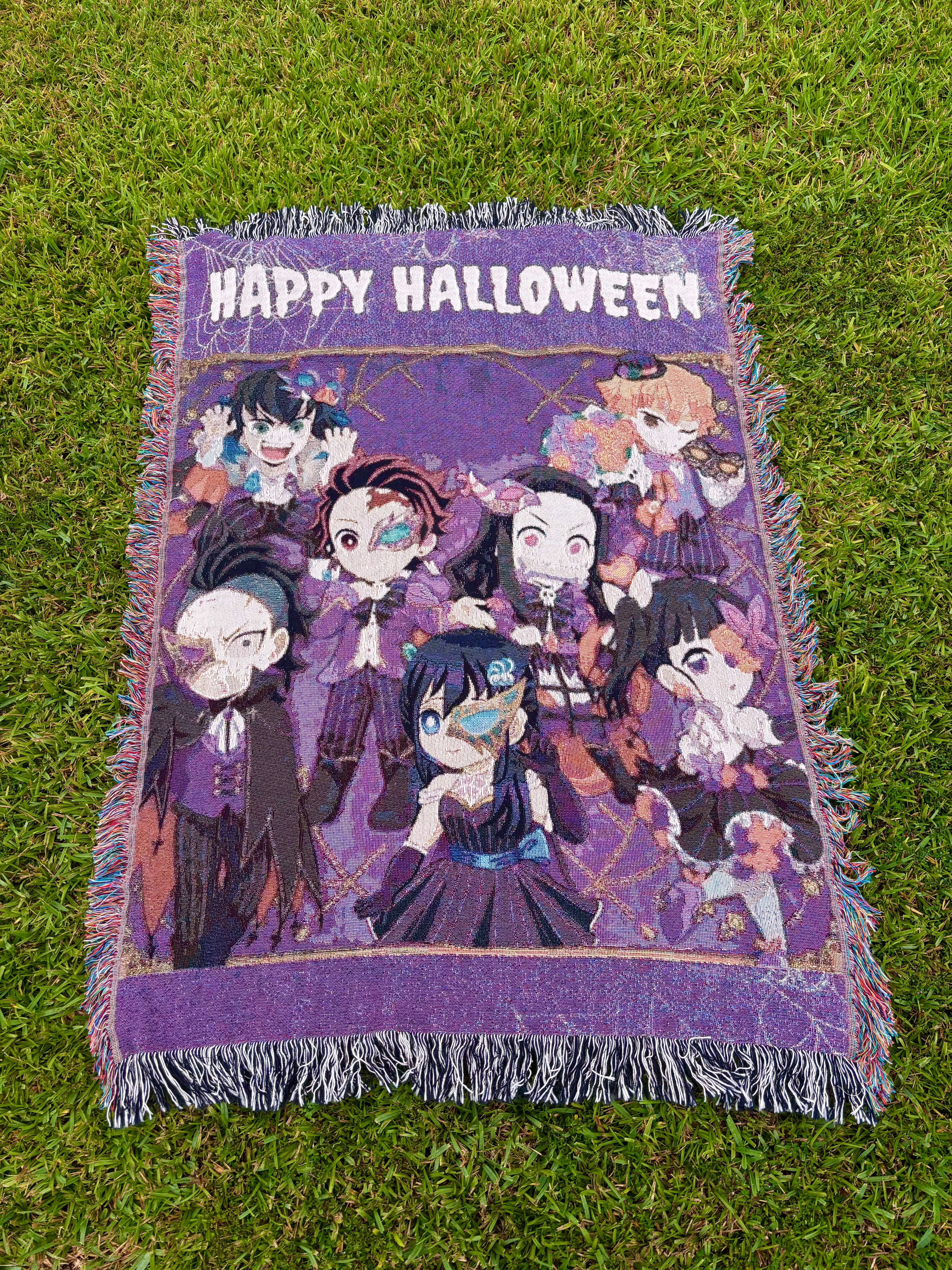 Holiday Anime Woven Blanket – Cozy Cotton Throw with Fringe