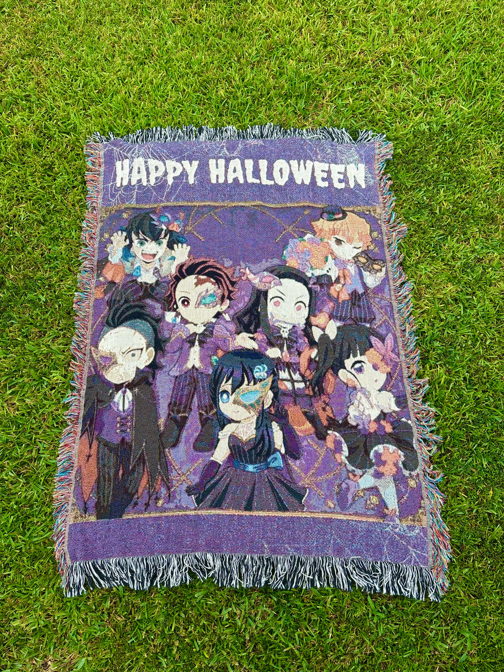 Holiday Anime Woven Blanket – Cozy Cotton Throw with Fringe